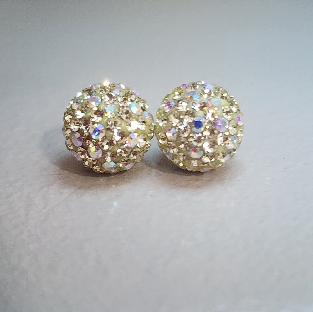 Soft Yellow AB Crystal Ball Earrings (10mm) - Picture 5 of 6